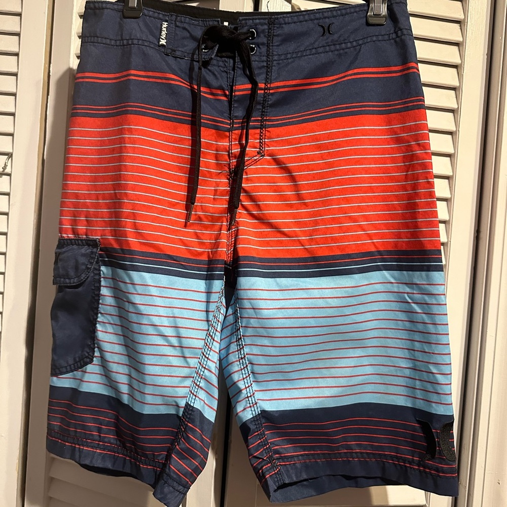 Hurley mens swim trunk shorts. Size 29. Red and blue American colors